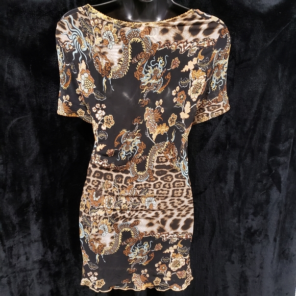 Roberto Cavalli Leopard Mesh Shirt Size M - Picture 3 of 4
